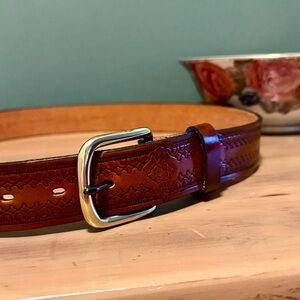 Men’s 36” Genuine Leather Tooled Belt | Western Embossed | Brown | Classic